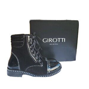 Girotti Italy Black Suede & Patent Leather Studded Laceup Ankle Boots EUR 40 New